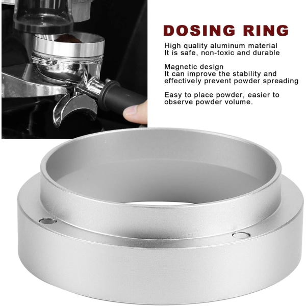 Kaffedoseringsring i aluminium, espressodoseringstratt Kaffemaskintillbehör med magnetisk ersättning för hem, café (58 mm)