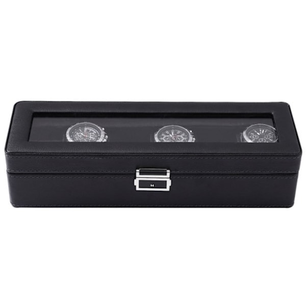 6-klockors klockbox - Lyxmodell i PU-läder black 1193