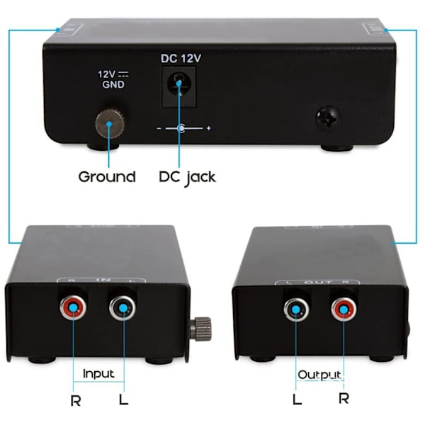 Phono-pladespillerforstærker - Mini elektronisk lydstereo-pladespillerforstærker RCA-indgang, RCA-udgang og støjreducerende drift