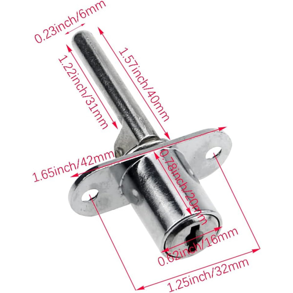 2 skapkolvlås med nøkkel - Møbler Skrivebordslås Skaplåser