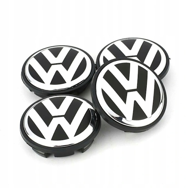 4-pakning - Volkswagen VW Senterdeksler / Nav Emblem - Bil Sølv Silver 56 mm