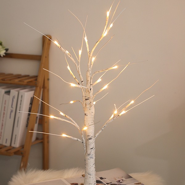 45CM, Ljusbjörk med 24 varmvita LED-lampor, batteridriven/USB-driven
