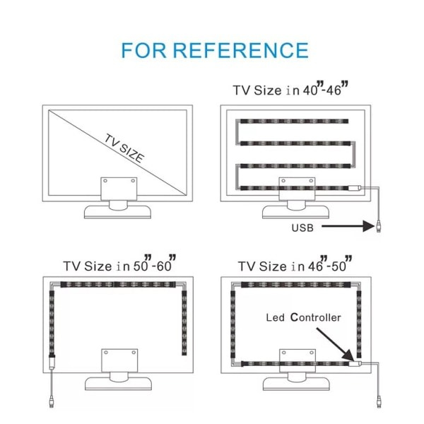 LED-TV 2m, 16 lägen och 4 färger, USB-driven. LED-TV 2 m