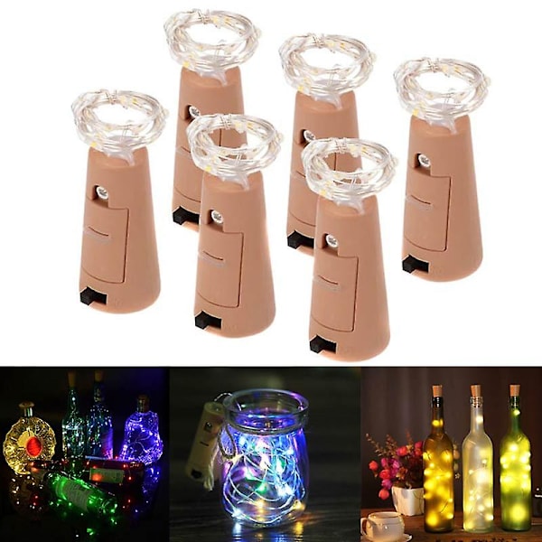 6 st/ set 2m korklampor med skruvmejsel Flasklampa 20 lysdioder Fairy String Light för festbröllop White