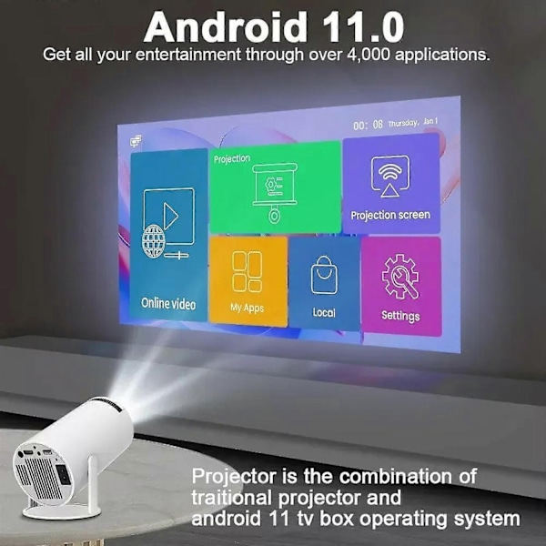 Projektor Smart HD LED WiFi Bluetooth HDMI. USB Android Työpaikka Kotiteatteri - WELLNGS