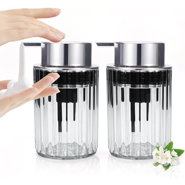 2-pack skummande tvålpump - Transparent akryl skumhandtvålpump för badrum, modern påfyllningsbar Clear