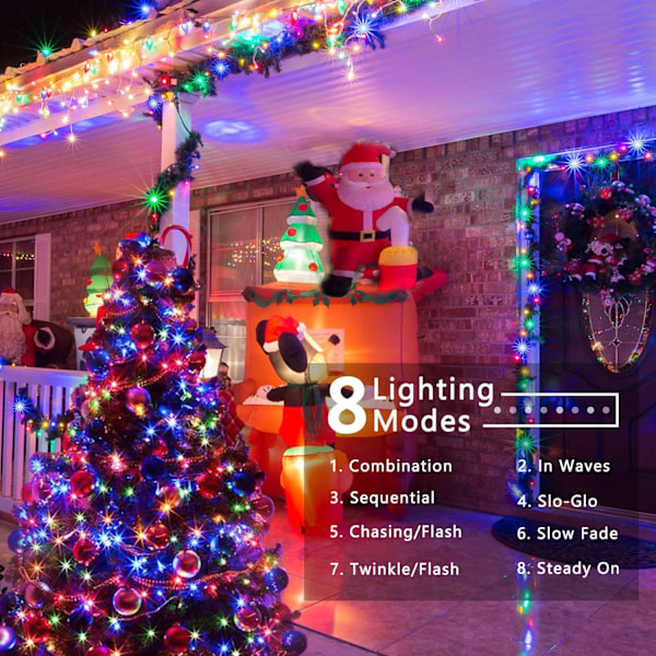Fargerike utendørs lysstrenger, 30M 300 LED-lys 8 moduser Vanntette LED-lysstrenger for innendørs og utendørs, grønn ledning White light