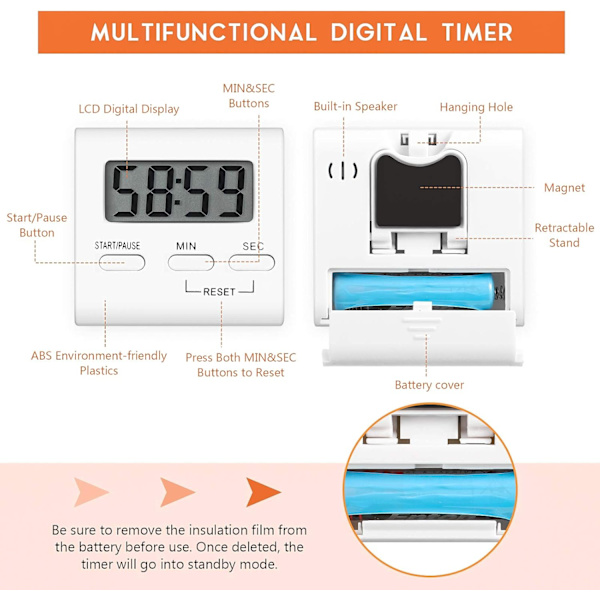Set med 4 timers, kökstimer, digital kökstimer, äggtimer, med högt alarm-FA-