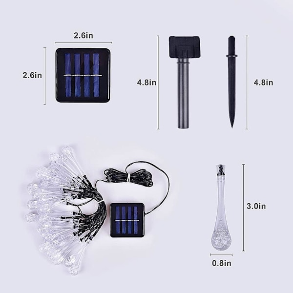 Solcellslingor utomhus, 6,5 m 30 LED-regndroppsmodellering