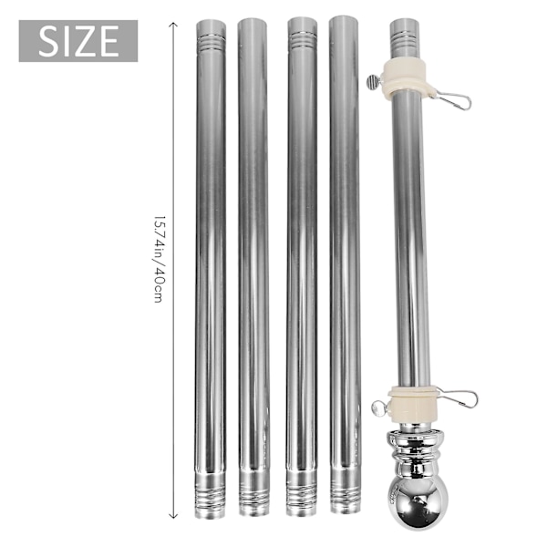 Flaggstang, Flaggstang i rustfritt stål, egnet for hage, rustfri flaggholder (sil[C]-FA9- Silver