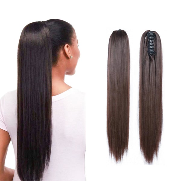 Synteettinen pitkä suora kynsihäntä peruukki Clip In Hair n Hairp black One-size