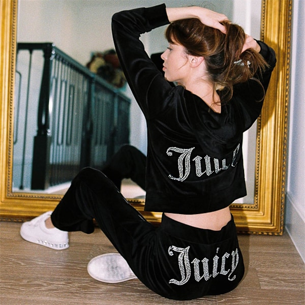 Sammet Hoodie Tracksuit Kvinne Velour Zip Genser Bukser Sett Sportklær Vår Høst Kvinne Crop Top Tracksuit Med Diamanter Y2k MM M M Black