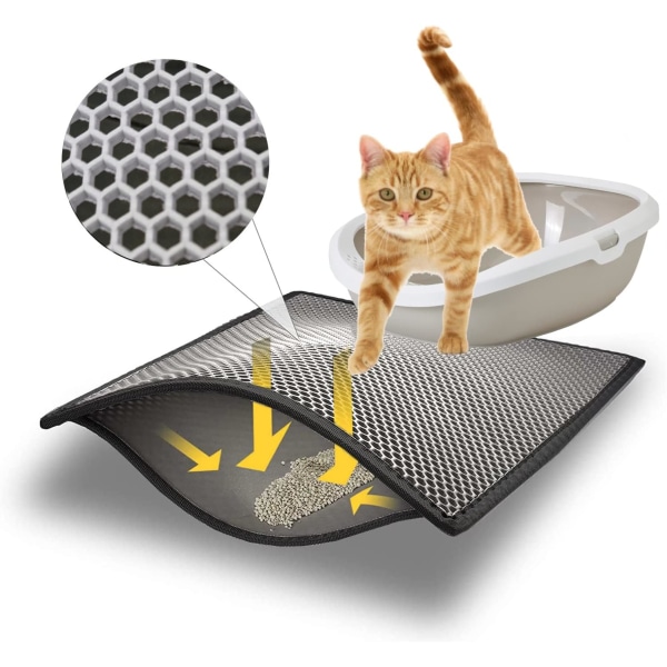 Kattesandmatte 30 x 45cm Kattesandmatte Honeycomb Design Vanntett Dobbelt Lag Grå