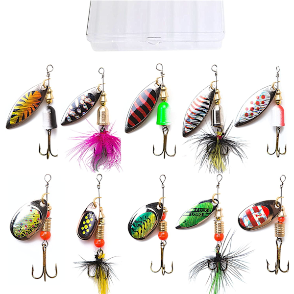 20 stk fiskedrag Spinnerbait for abbor, ørret, laks, gjedde - hardt metall Spinnerbaits kit med fiskeboks