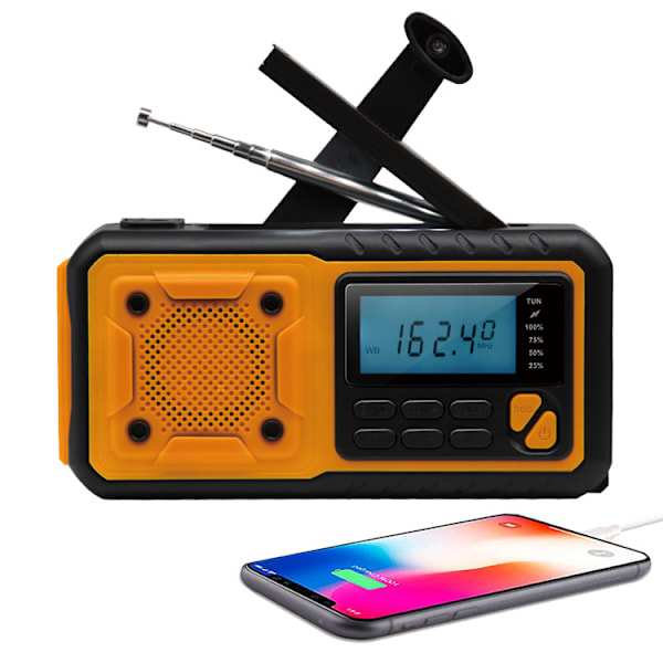 Nyaste nödradio, 4000mAh Powerbank Solcellsvevradio, AM/FM/WB och Varningslampa Bärbar Väderradio - Perfekt