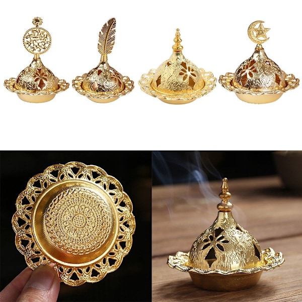 Eid Mubarak Stjärna Måne Mini Bärbar Gyllene Rökelse Pagoda