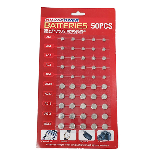 50 stk AG1/AG3/AG4/AG10/AG12/AG13 sæt til ur Legetøjsur Lommeregner Blandet Knapcelsbatteri Sæt
