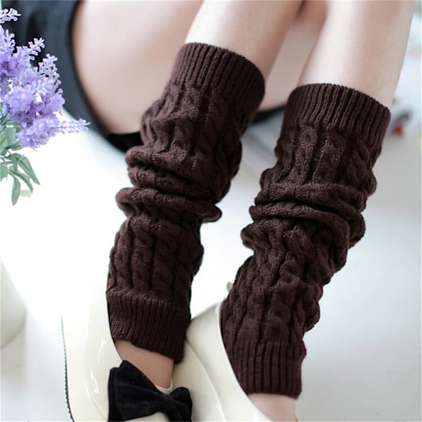 Dam Vinterstickad Virkad Stickad Benvärmare Legging Boot Cov Coffee