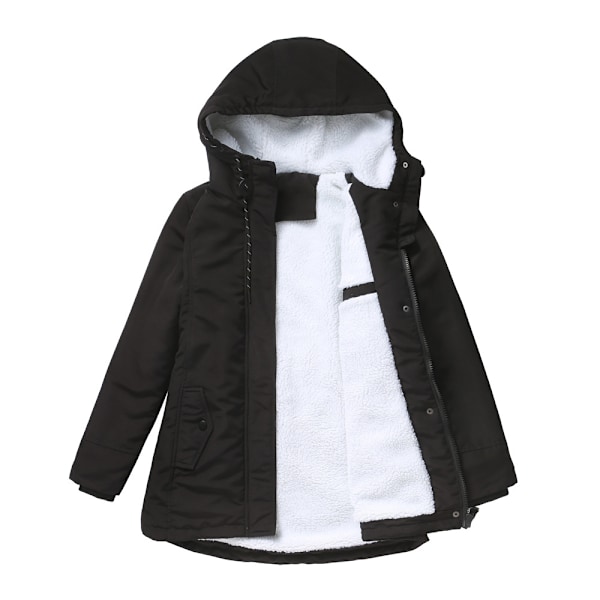 Dam Vinter Varm Sherpafodrad Jacka Heavy Parka Coat med Huva Svart L Black