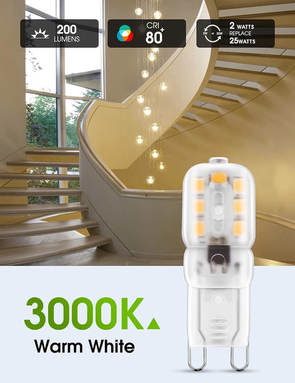 10-pak 3W G9 3000K, LED-pære, svarende til 25W halogenpære - Varm hvid-FA-
