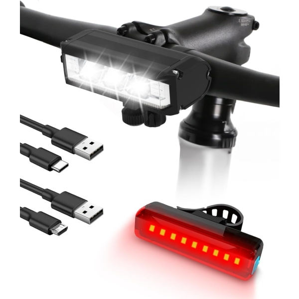Fram- och bakcykellampa, laddningsbart set, kraftfulla LED-cykellampor för väg, berg