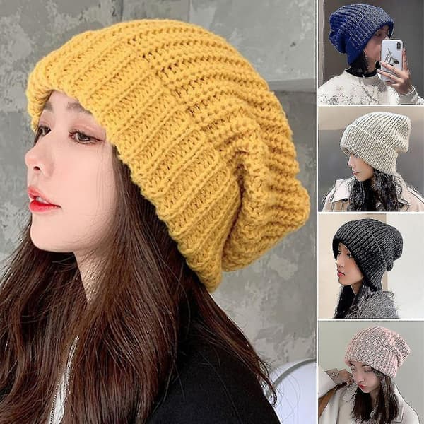Slouchy ribbestrikket lue for menn og kvinner - Elastisk vinterlue-FA-