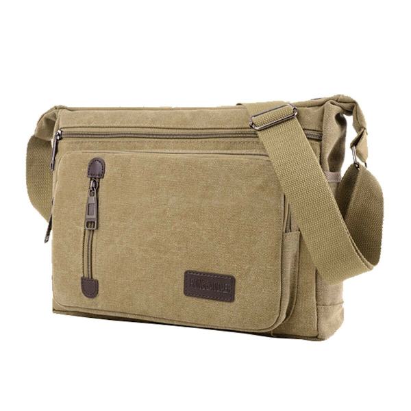 Canvasveske for menn Reise Vandring Cross Body skulderveske khaki