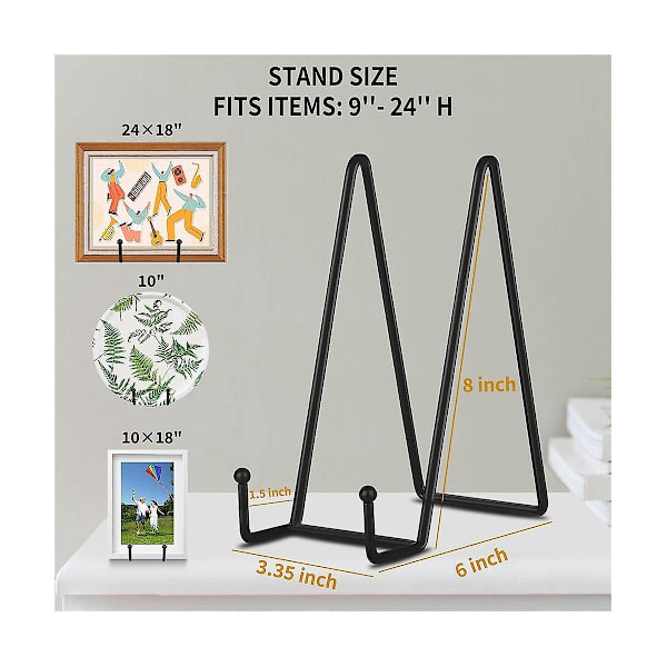 8 tums 5-pack svart metallplatta Stativ Platthållare för bild, dekorativ tallrik, bok