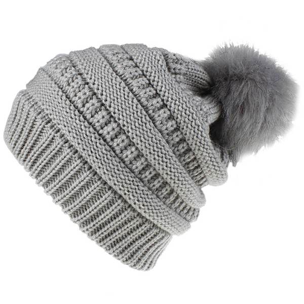 Mote retro hodeplagg dame ensfarget ullkule strikket lue Light gray