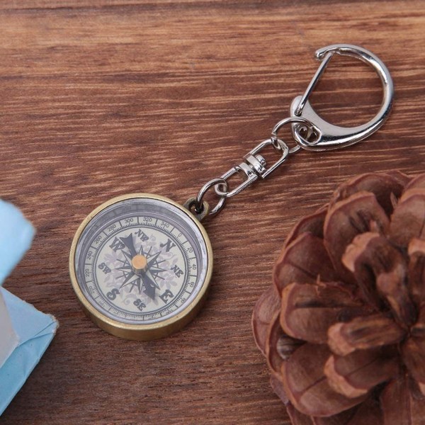 Kompassnøkkelringer, 2 stk. Vintage nøkkelring anheng sinklegering lomme