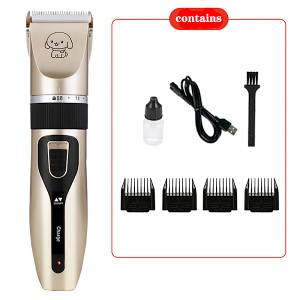 Tyst hundtrimmer med tillbehör Guld/Svart set