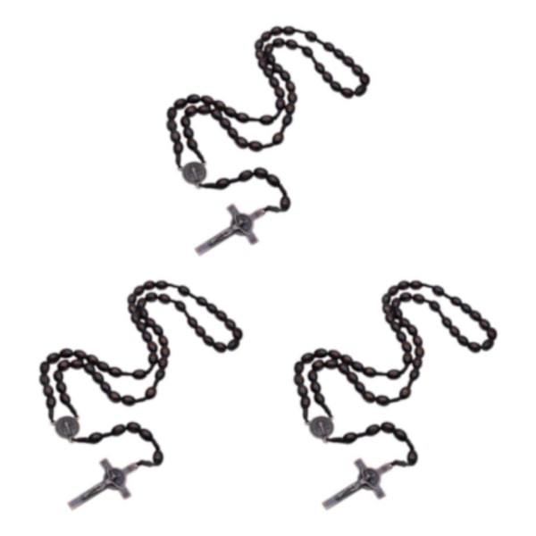 1/2/3/5 Træperler med korsvedhæng til mænd og kvinder 3Set