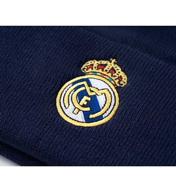 Strikket hue, koldbestandig og varm uldhue, Gos - Fodboldklubbemblem, strikket vinterhue, elastisk hue uden skygge, Real Madrid - marineblå