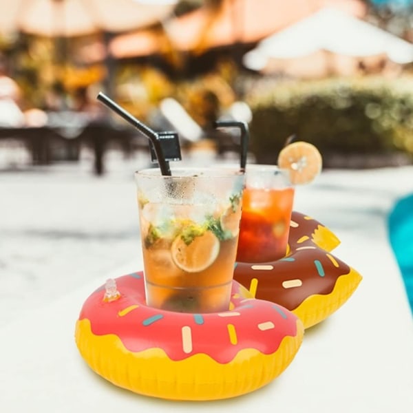 IC Oppustelig drikkeholder, 12 stk 8 tommer donuts flydende glasunderlag 3 farve donut drinks flydende til pool party Vandsjov