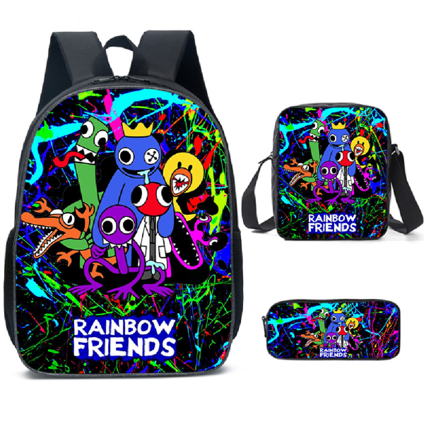 Rainbow Friends Ryggsäck Pojkar Skolväskor Reseryggsäckar Barn Presenter-Set med Ryggsäck Axelväska Pennskrin Set of 3