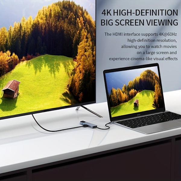 Kannettava tyypin C -keskitin, moniporttisovitin HDMI-, USB-, PD-, TYPE C-, RJ45 Ethernet -porteilla, 6-in-1 USB C -telakka Dell
