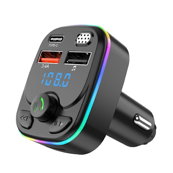 Bil Trådløs Bluetooth FM-sender MP3, USB, TYPE - C-oplader BlackA straight bar