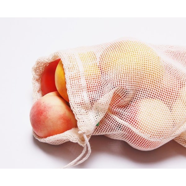 3-pak, 20*22,5 cm grøntsagspose i bomuld - genanvendelig frugtpose