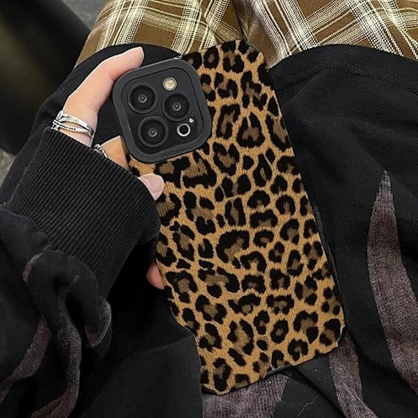 Kompatibelt iPhone 13-fodral med söt trendig brun leopardmönstrad läder enkel fodral