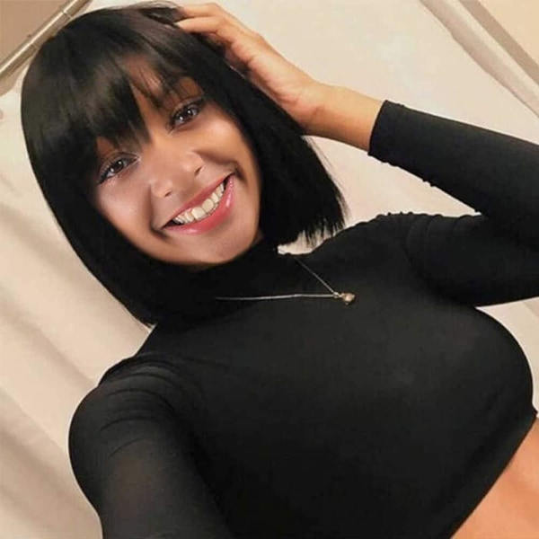 Peruk - Lyhyt Bob-peruk Lyhyt Suora Hiukset Bangs Naiset 11 Tuumaa