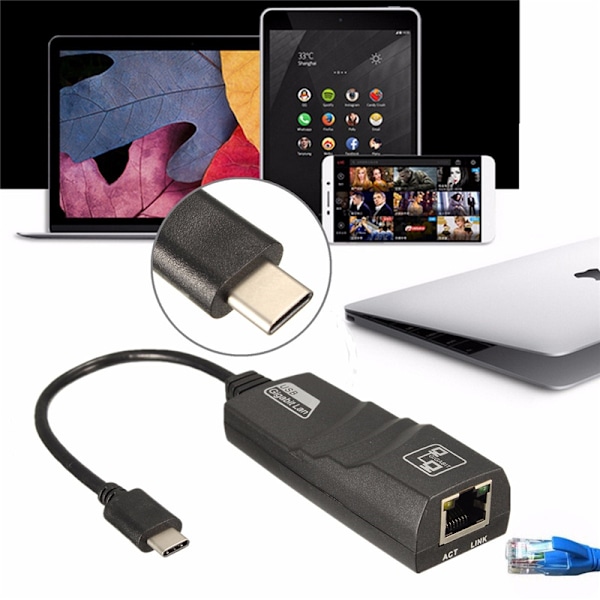 USB-C - Ethernet-sovitin black 70