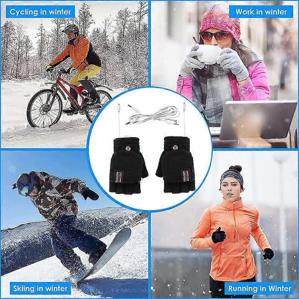Vinter Elektrisk Genopladelig Luffe Opvarmede Handsker Fuld & Halv Finger Varmer USB-FA-