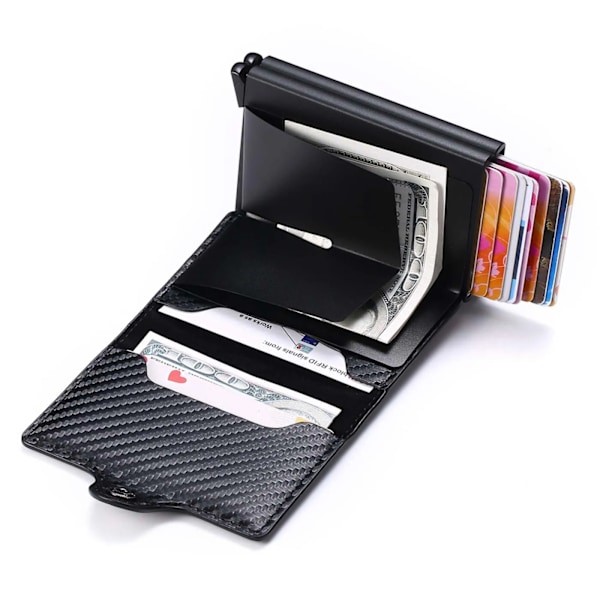 RFID Herre Korttegnebog Gratis Navnegravering Kulfiber Slank Minipengepung 14 Kortlommer Lille Pengepung Mand Tegnebog Carbon Fiber