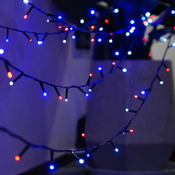 Ljusa 66FT 200 LED Julbelysning, Julbelysningsslingor Anslut Röd Vit och Blå-FA6- Red White and Blue 200 LED