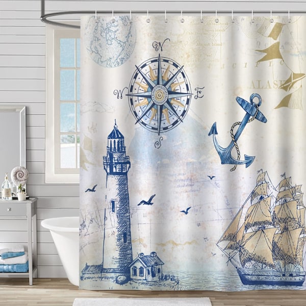 Nautisk Duschdraperi 180 x 200cm Vattentät Mögelresistent P