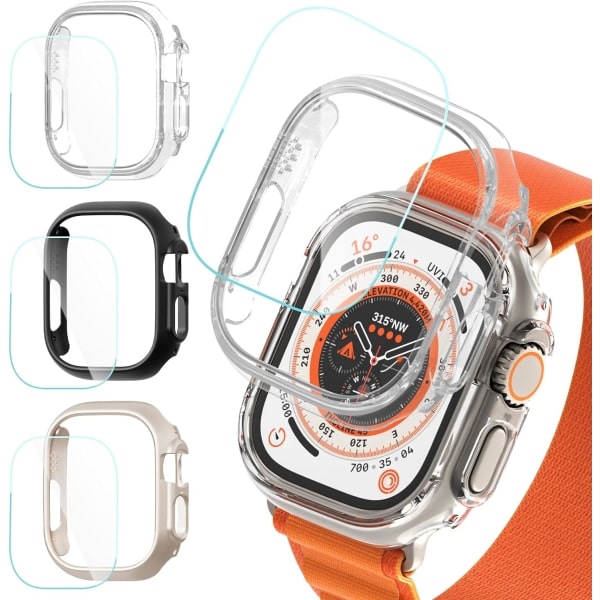 Apple Watch Ultra- etui og skærmbeskyttelse 49 mm, [3+3-pak] hård PC IC