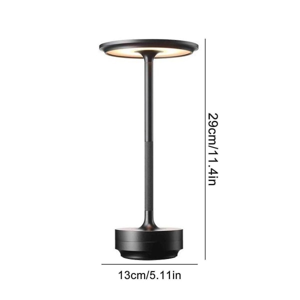 Trådløs bordlampe - dimbar, vanntett, metall, USB-oppladbar - 1 stk - WELLNGS black