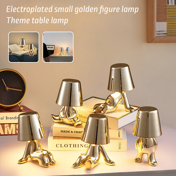 Gyllene Mannen Bordslampa Trådlös Nattlampa Nordiska Skrivbordslampa för Hem Bar Hotell Dekoration guld gold H