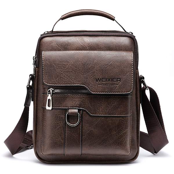 Weixier 8642 Herrar Business Retro PU Läder Handväska Axelremsväs Dark Brown
