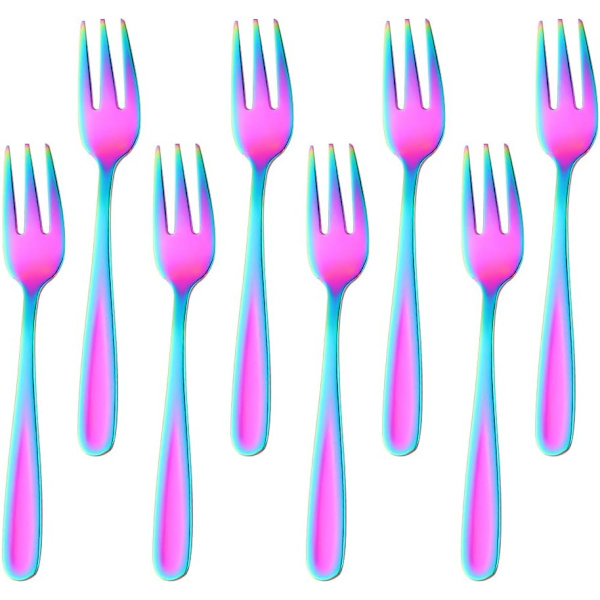 Tekakor Små Dessertgafflar Tårtgafflar Rustfritt Stål Fargerike 8 stk Colorful